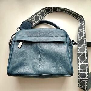 Love Deliver Crossbody Shoulder Bag Small Blue Soft PU Leather Removable Straps